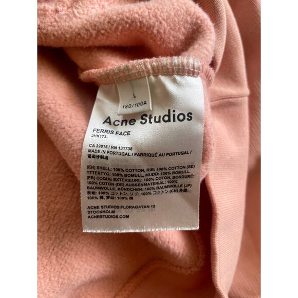 Acne Studios Unisex Cotton Salmon Pink Ferris Face Hooded Sweatshirt • Size L - Picture 6 of 6